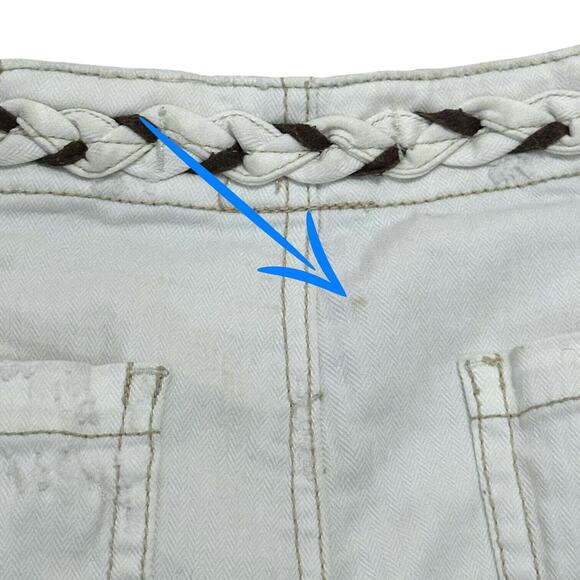 FREE PEOPLE Buttonfly Cream Mid Rise Shorts Surfer Braided Rope Ripped 28 White - Picture 3 of 6